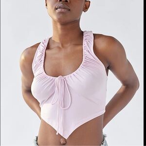 Urban Outfitters Pink Ruched Tie-Front Crop Top